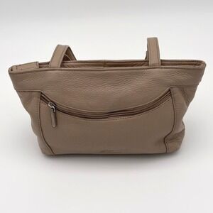 Stone Mountain Genuine Leather Shoulder Tote Bag Beige Tan‎ Zip Pockets